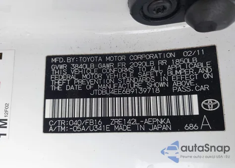 2011 Toyota Corolla Le z USA, uszkodzony, nr VIN JTDBU4EE6B9139718